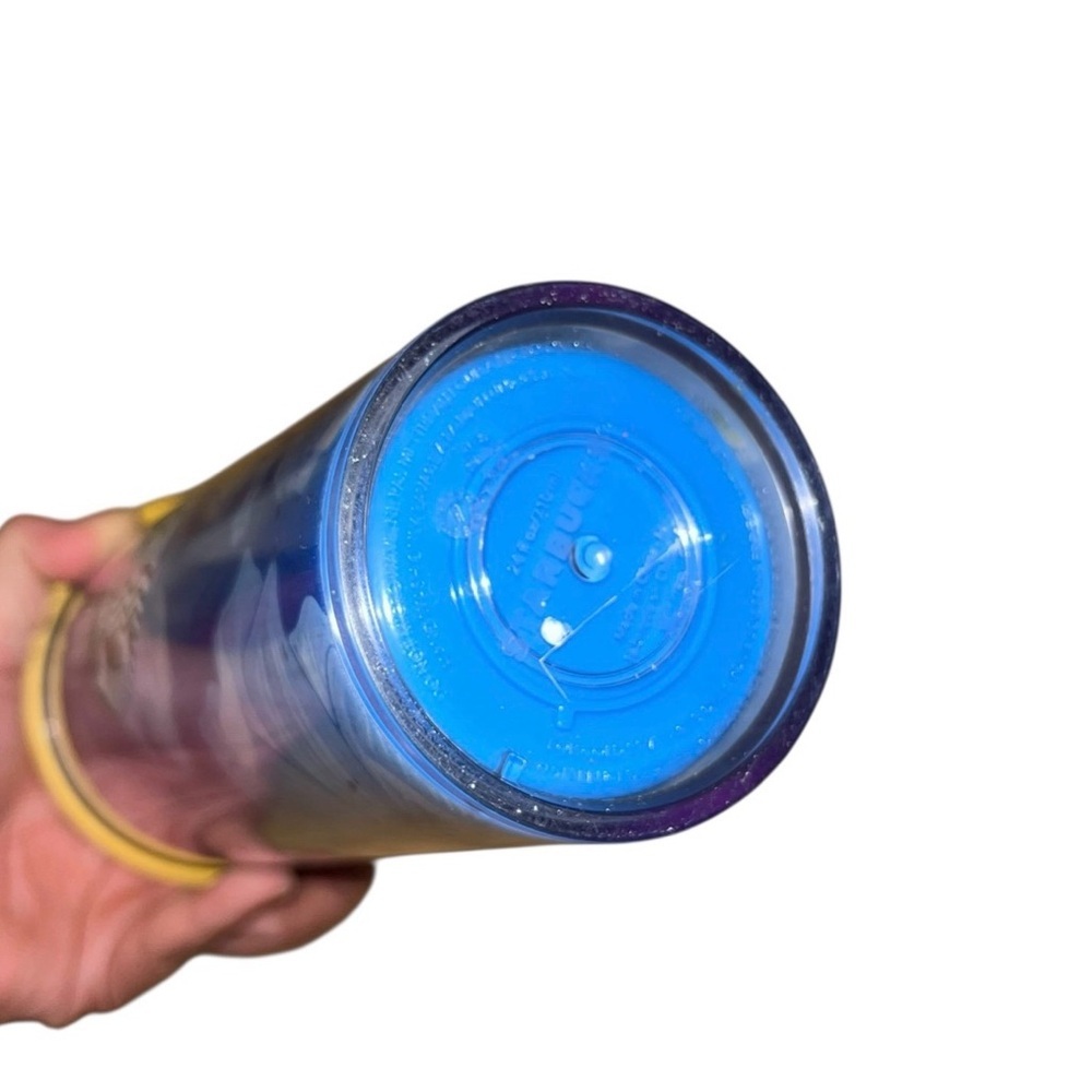 Rare Starbucks Desert Floral Cactus Blue flowers 24 fl oz tumbler cup yellow lid - Picture 4 of 5